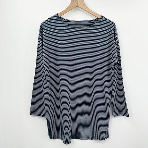 J. Jill‎ Luxe Supima Cotton Tunic Top in Navy Blue Stripe Size Medium Petite - Picture 1 of 6